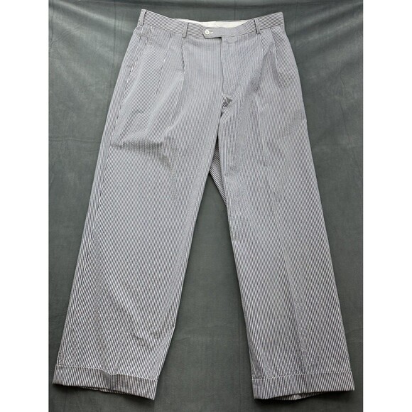 Brooks Brothers Seersucker Pants Men's 37x31 Blue Pleated Cuffed Preppy Wedding - Picture 1 of 8